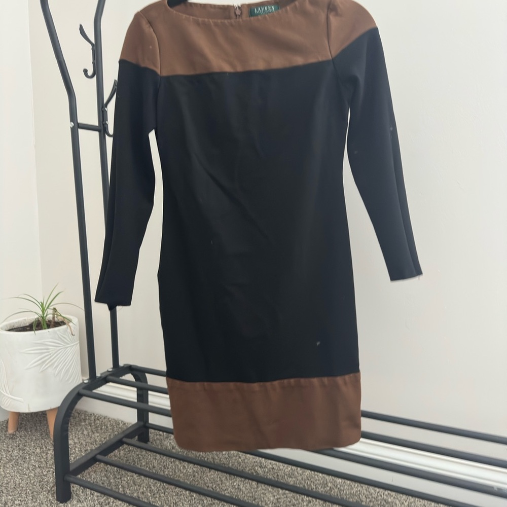 Ralph Lauren Black and Brown Long Sleeve Dress
